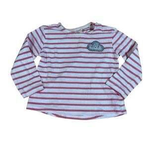 Zara Babygirl Striped Tee Cloud Patch Pink White Size 6-9 Months